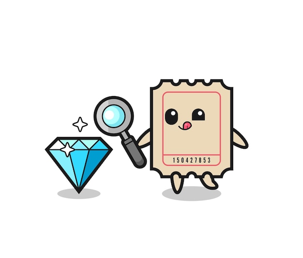 Ticket mascot is checking the authenticity of a diamond
