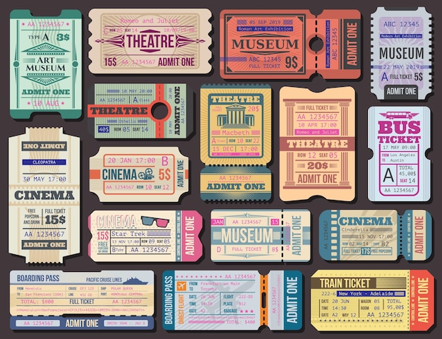 Vector ticket to movies theatre or museum boarding pass