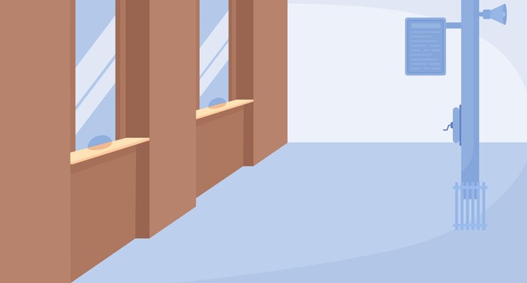 Vector ticket office windows flat color vector illustration