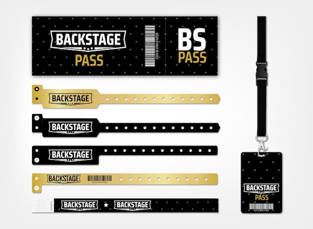 Vector ticket template bracelets and lanyards for access and identification at events