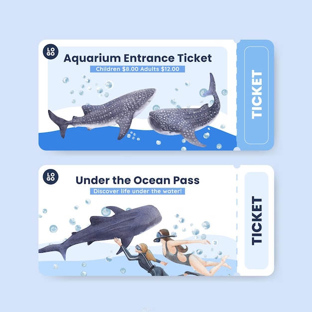 Ticket template with international whale shark day concept