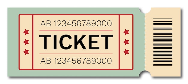 Ticket with barcode Vector isolated on white background Cinema theater concert performance party event festival