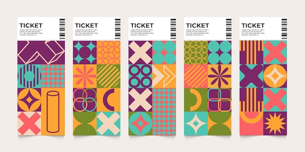 Tickets abstract lauout contemporary print of creative invitation flyer with minimalist geometric shapes and bauhaus creative concept vector set