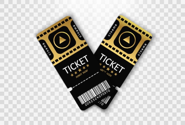 Tickets for attending an event or film on a transparent background.