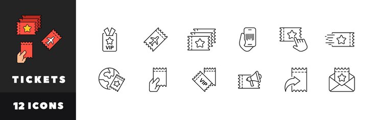 Vector tickets icon set ticket buttons linear style vector icons