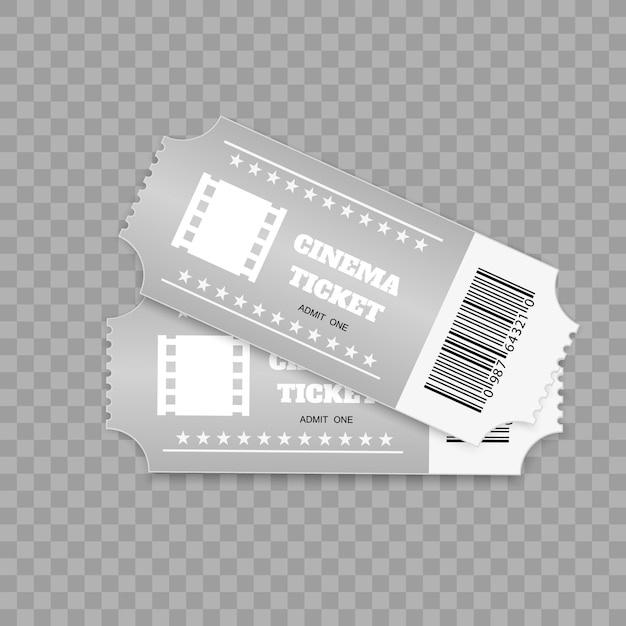Билеты на белом фоне Реалистичный вид спереди Цветной билет в кино Векторная иллюстрация