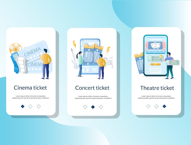 チケット モバイル アプリ オンボーディング画面ベクトル テンプレート