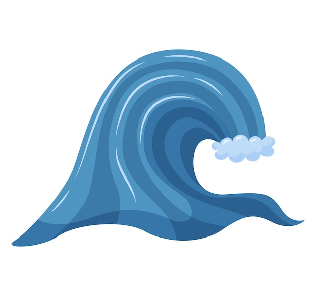 A tidal wave a tsunami sea wave with foam a symbol of summer the sea the natural element vector illustration in a flat cartoon style isolated on a white background