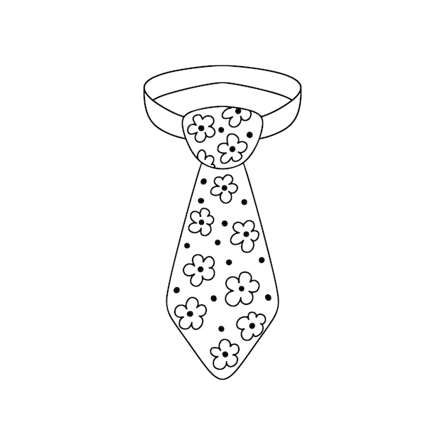 Tie with flowers print in doodle style Vector illustration isolated on white Coloring page