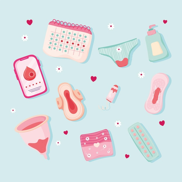 Vector tien pictogrammen voor menstruatieperiode