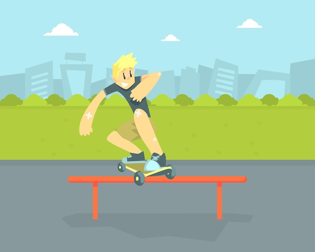 Tieners in een honkbalpet rijden op een skateboard skateboarder doet springen trick vector illustratie