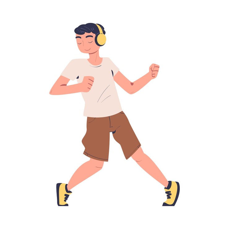 Vector tieners met koptelefoon die naar muziek luisteren en dansen vectorillustratie
