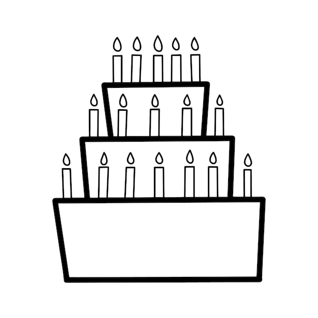 休日の落書き線形漫画のための燃えるワックスキャンドルデザートとティアードビスケットケーキ
