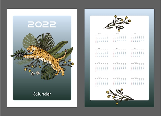 Tiger 2022 calendar New year printable template