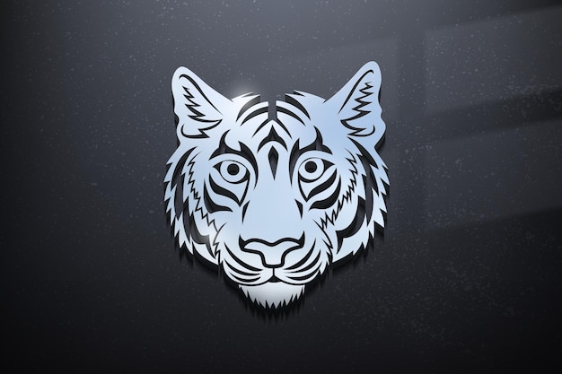 Tiger 3D Logo Design, Shiny Mockup Logo with Textured Wall. Realistic Vector