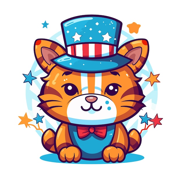 tiger 4th of July Cute in the style of colorful animal