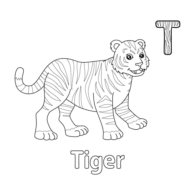 Tiger alphabet abc coloring page t