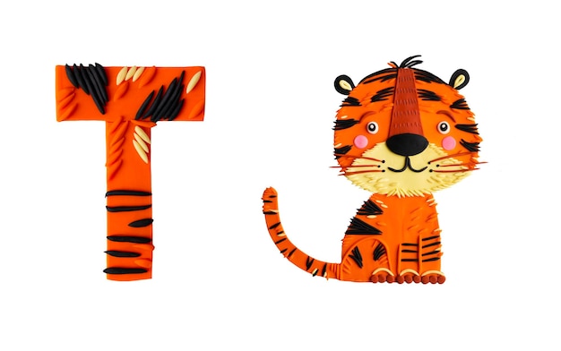 Lettera dell'alfabeto tigre fatta a mano in plastilina