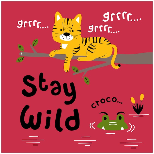 Тигр и крокодил в джунглях смешной мультфильм животных