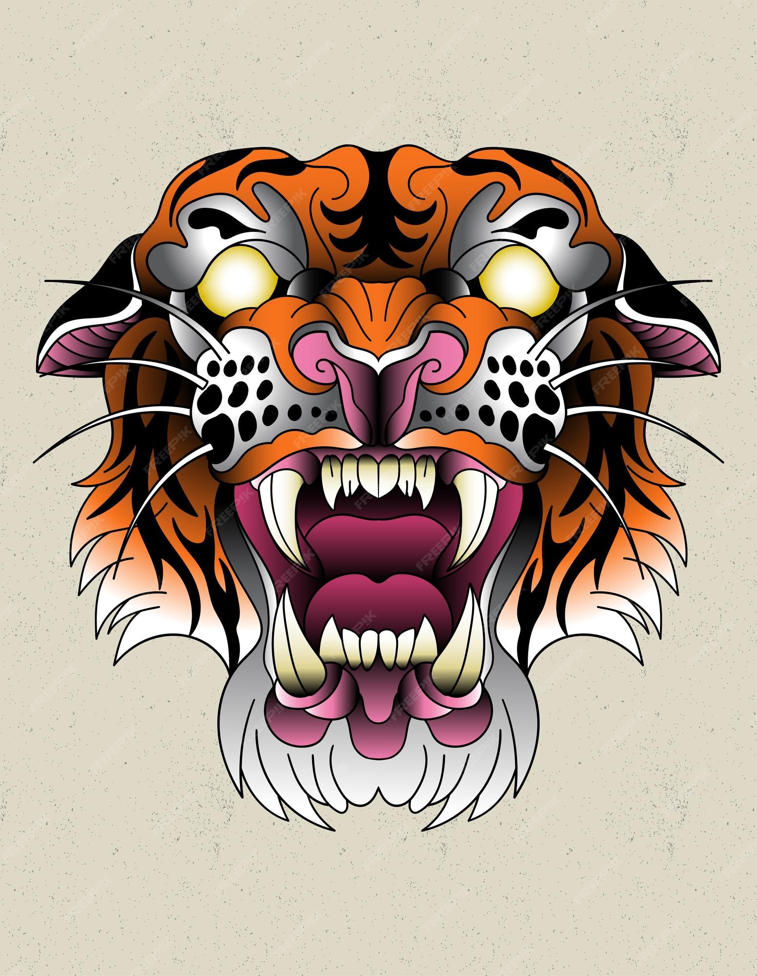 Premium Vector | Tiger angry neo traditional