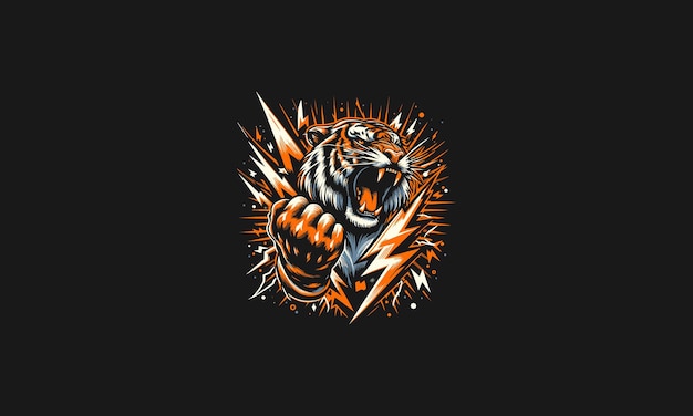 Tiger angry roar with lightning vector artwork design