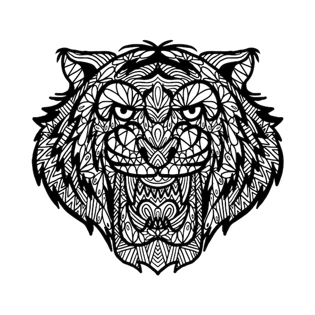 Tiger Animal Head Zen Doodle Coloring Page