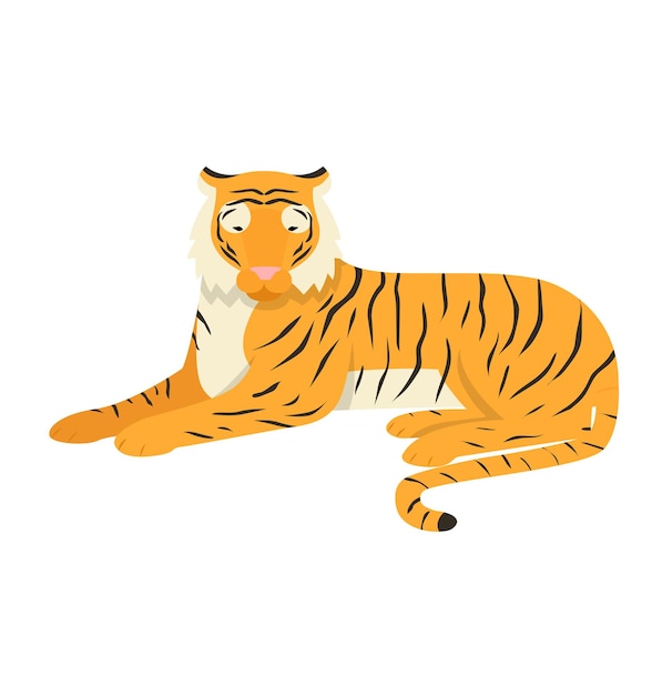 Vettore animale tigre isolato su bianco grande gatto del bengala illustrazione vettoriale fauna selvatica predatore a righe uno selvatico