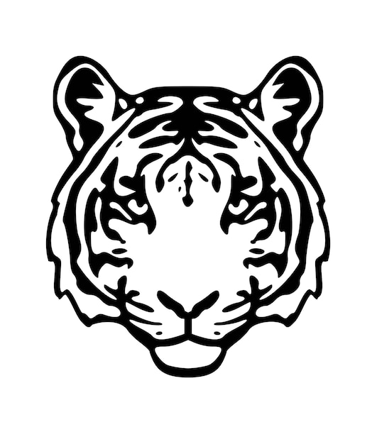 Tiger Black Head Face Portrait Outline Silhouette Stencil Vector Drawing.Logo design.Emblem.Mascot.