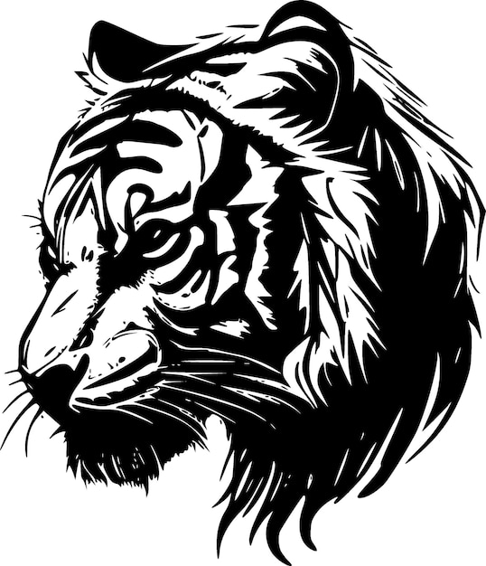 Tiger Black and White Isolated Icon Vector illustration