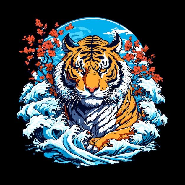 Vector tiger on blue ocean background vector illustration