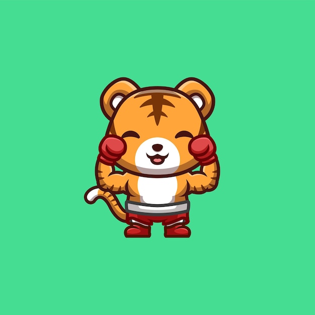 Tiger Boxer Cute Creative Kawaii Cartoon Mascot Logo