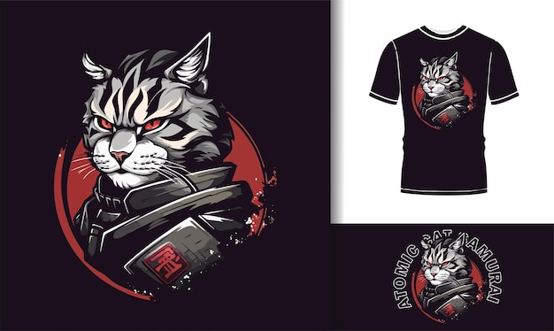 Tiger cat samurai illustratie t-shirt ontwerp