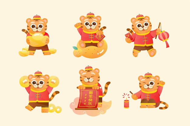 Set di design del personaggio della tigre per cny