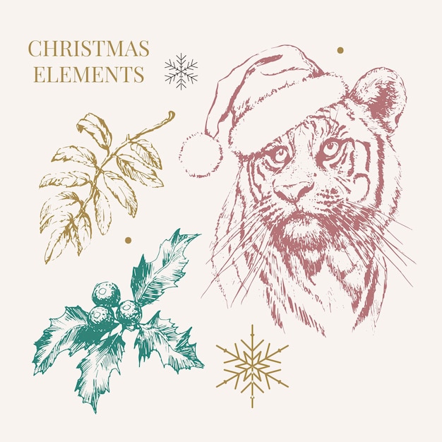 tiger in christmas hat print on a postcard or poster vector illustration holiday card new years