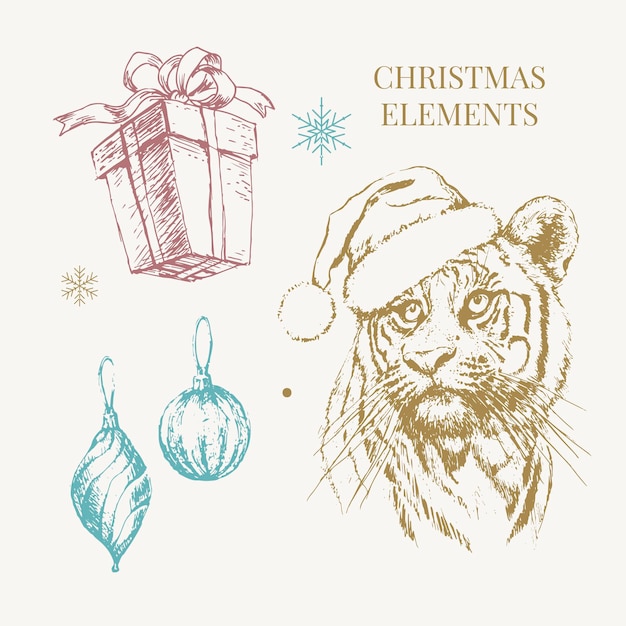 tiger in christmas hat print on a postcard or poster vector illustration holiday card new years