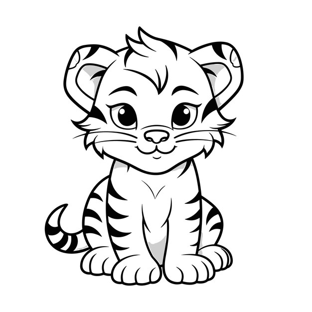 Vector tiger coloring page childish design for kids coloring book