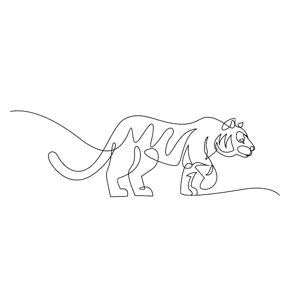 Тигр Непрерывный векторный рисунок одной линии