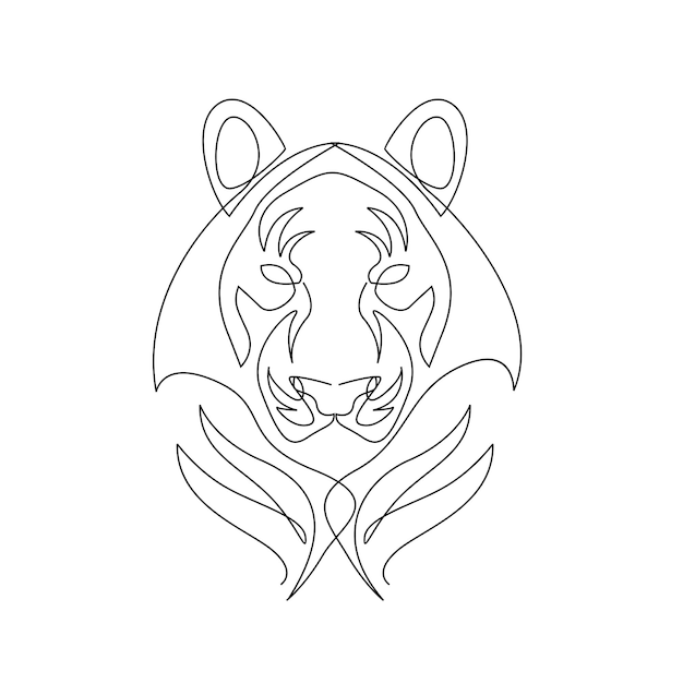 Тигр непрерывный векторный рисунок одной линии