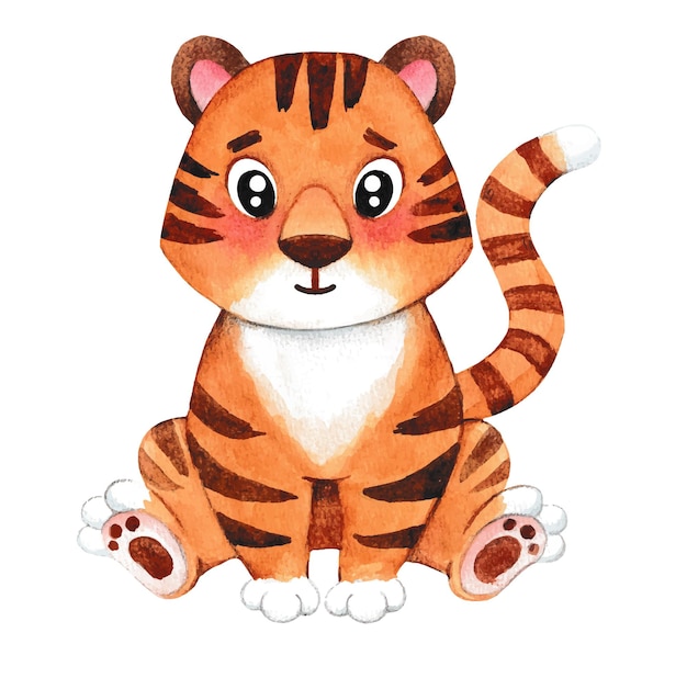 水彩で描かれた虎の子。良いイラスト。