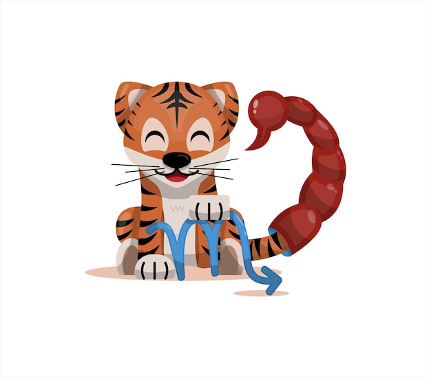 Tiger cub with scorpio zodiac sign astrological sign icon vector cartoon illustration horoscope and ...