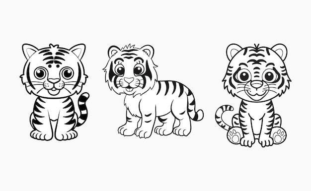 Tiger eenvoudige dikke lijnen kinderen of kinderen cartoon kleurboek pagina's tijgers lijn kunst vector