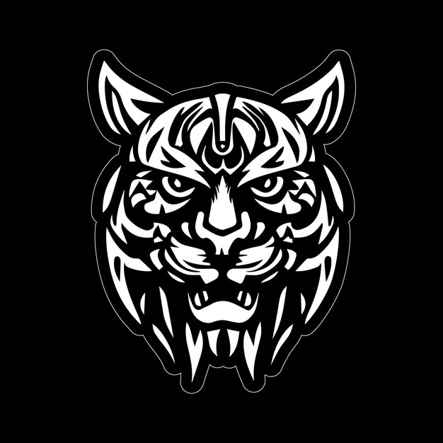 Tiger Face Drawing sticker black and white for print on demand