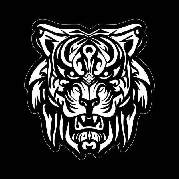 Tiger Face Drawing sticker black and white for print on demand