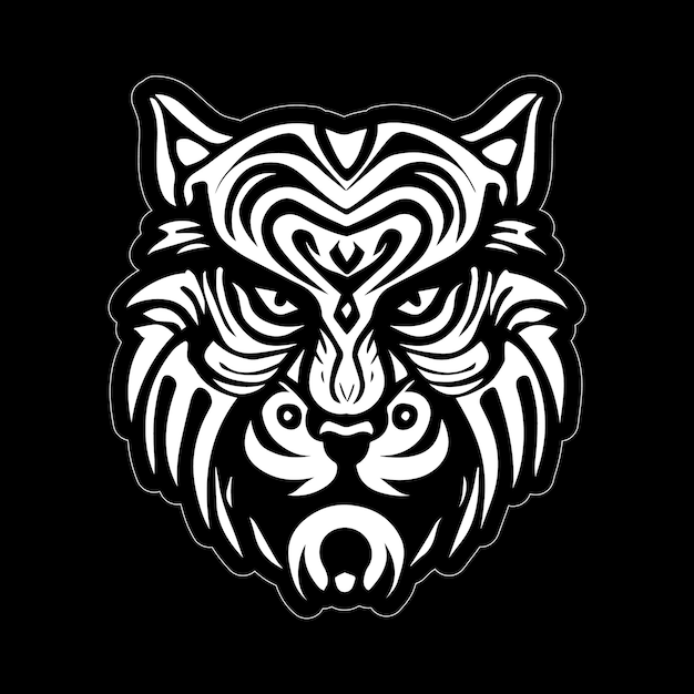 Черно-белая наклейка с рисунком лица тигра для печати по запросу