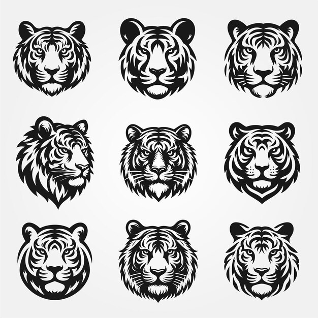 Vector tiger face hand drawn logo silhouette vintage logo black and white color hand drawn illustration