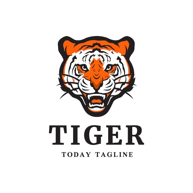 Testa di tigre testa mammifero predatore mascotte potere gatto selvatico giungla logo design illustrazione vettoriale