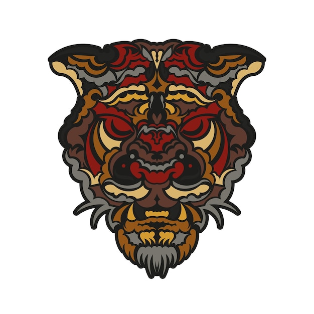 Tiger face ornament in baroque color style Good for logos prints and postcards Isolated on white background Vector illustration