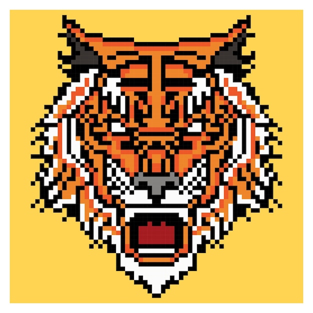 Tiger face pixel art vector