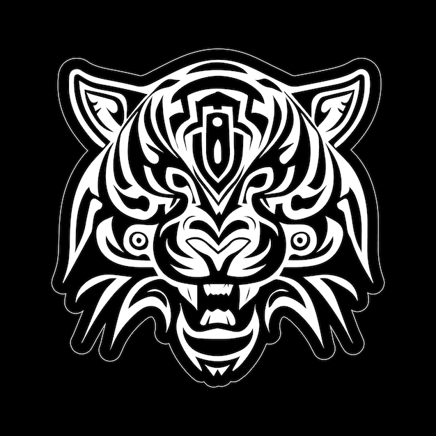 Tiger Face teken sticker zwart-wit voor afdrukken op aanvraag