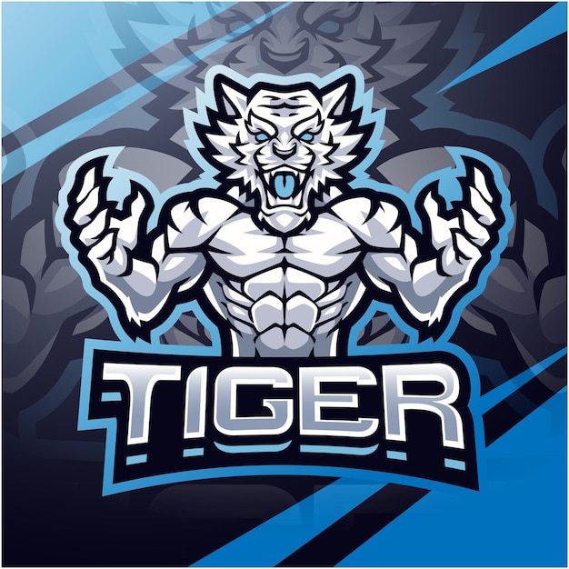 Disegno del logo della mascotte esport del combattente della tigre